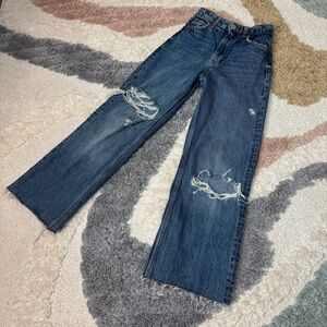 ZARA TRF MID-RISE RIPPED WIDE LEG JEANS size 0/25